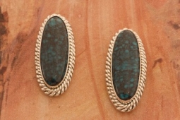 Artie Yellowhorse Spider Web Turquoise Sterling Silver Post Earrings